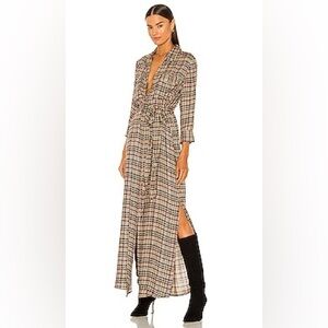 NEW L'Agence Cameron Tan Twill Plaid Maxi Shirt Dress~XS